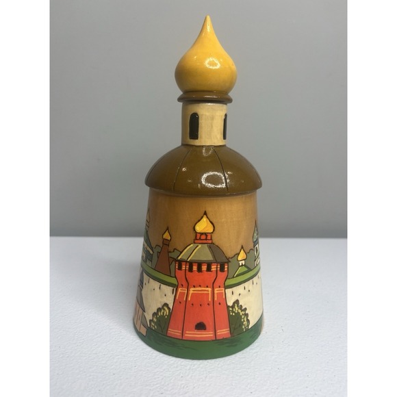 Vtg Russian Treasure Box Canister Jar Hand Carved Wooden Lidded Made In USSR - Picture 4 of 15